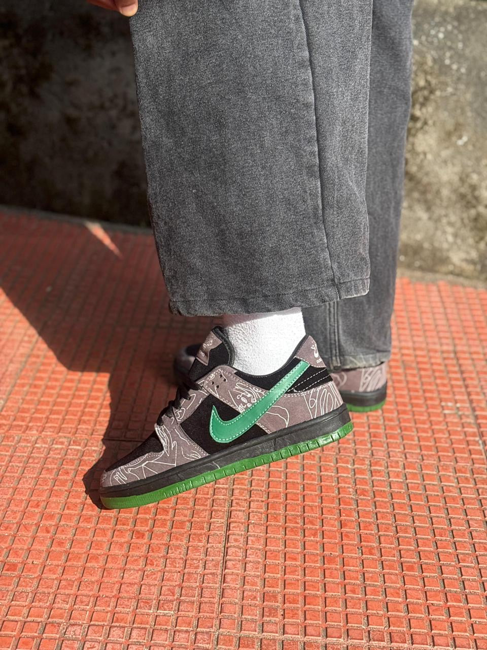 Graff-Slam Low-Top Sneaker - Black/Grey Suede with Signature Graphic Print & Volt Green Sole