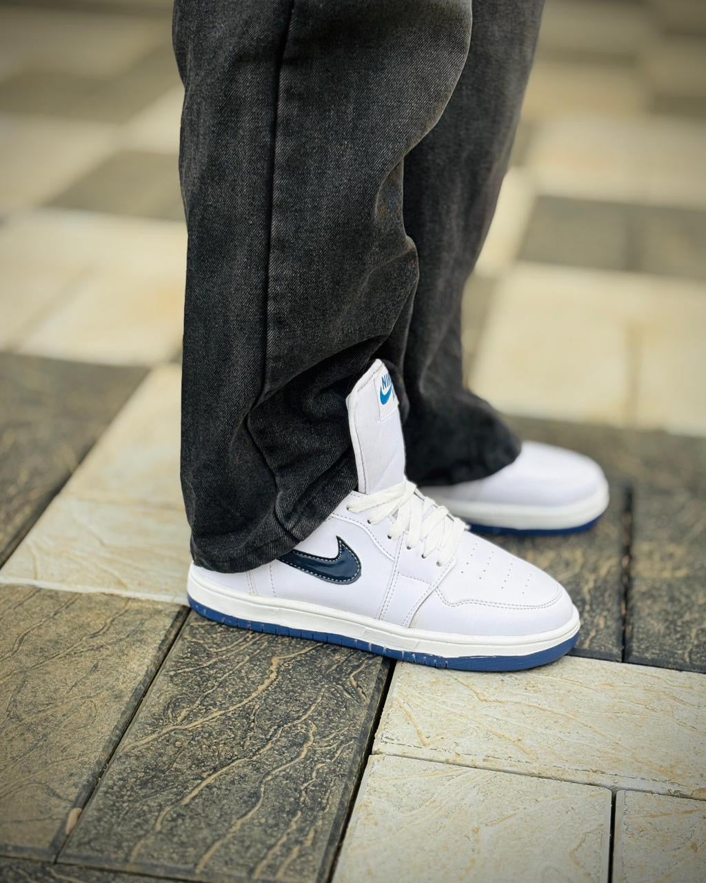 High-Top White & Navy Street Sneakers – Premium Build | Bold Style