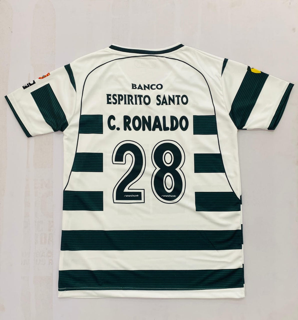 Cristiano Ronaldo CR7 Sporting CP 2002/03 Home Kid Jersey - Retro Debut Season #28