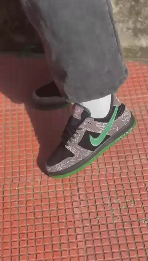 Graff-Slam Low-Top Sneaker - Black/Grey Suede with Signature Graphic Print & Volt Green Sole